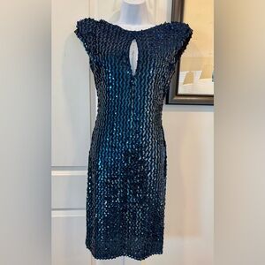 Vintage & Elegant Blue Sequined Knit Dress S/M
